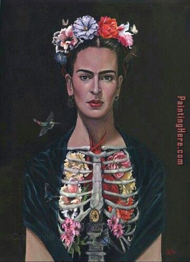Rib Cage Flowers And Red Lips painting - Frida Kahlo Rib Cage Flowers And Red Lips art painting